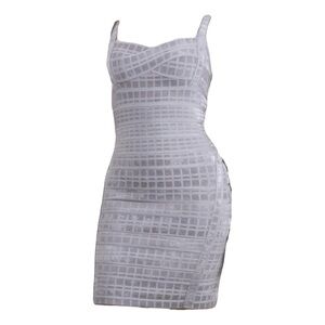 Herve Leger Light Grey Velvet Square-Pattern Bandage Mini Dress